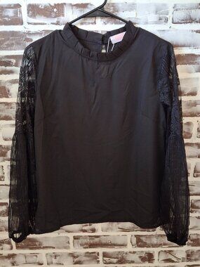 New CDM Small Top Long Sleeves Black Lace Satin Gothic